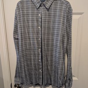 Men's Blue Gray Plaid Button-Up Shirt